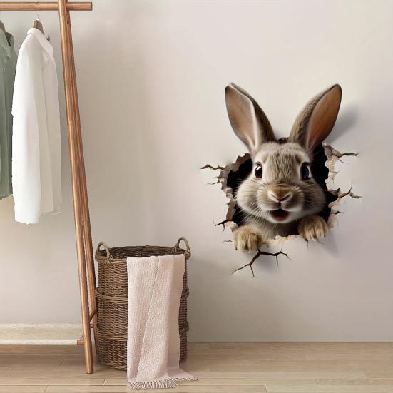 Breaking Wall Rabbit Wall Sticker Waterproof PVC Self-adhesive Home Office Living Room 3D Effect Bunny Wall Art Decoration Decal