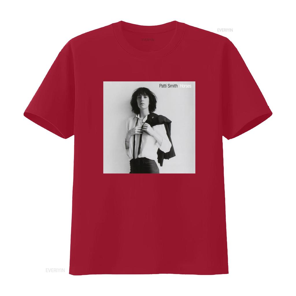 Patti Smith Horses Maglietta in Cotone Stile Donna con Design Iconico vintage Lavata moda Morbida streetwear Traspirante homme
