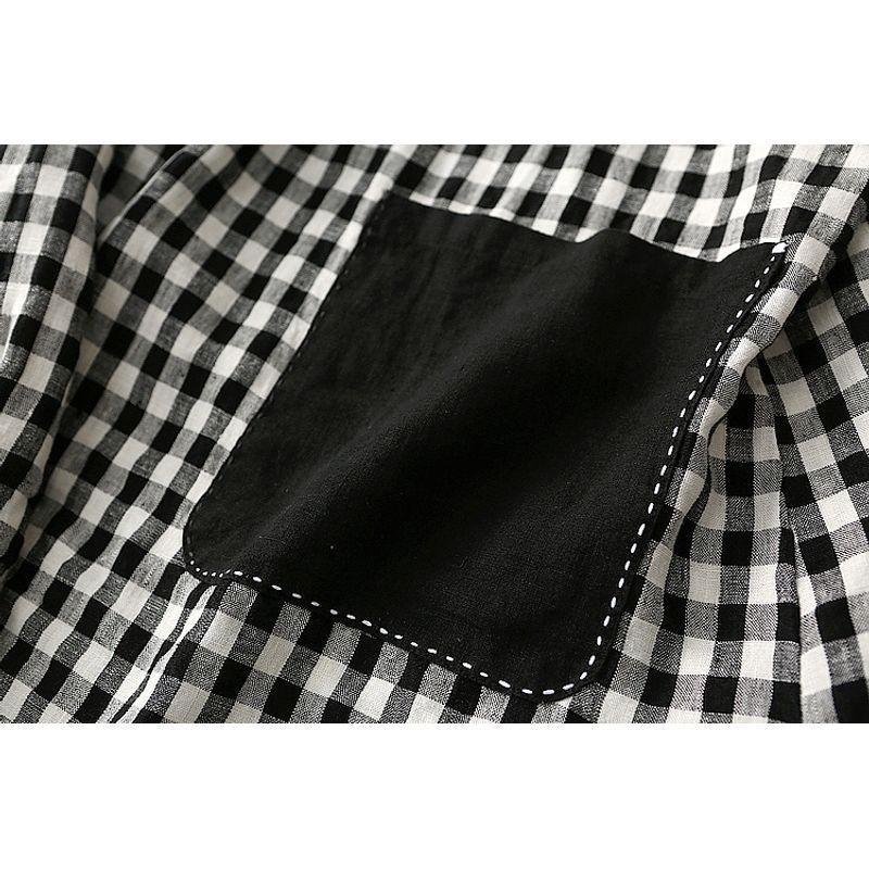 Brick Cabinet! Artistic Style Loose Cotton Linen Plaid Blouse Women's Long-Sleeved Pocket Patchwork Chinese Button Knots Pullover Shirt