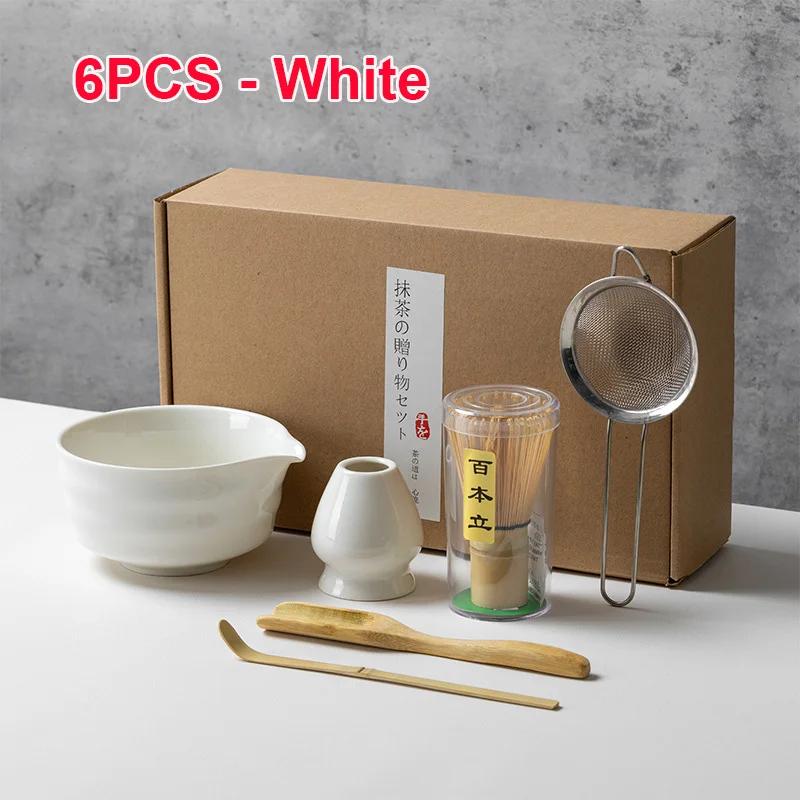 4 5 6 PCS Bamboo Matcha Whisk Set Ceramic Tea Bowl Traditional Japanese Tea Making Tools Home Kitchen Accessories Gift