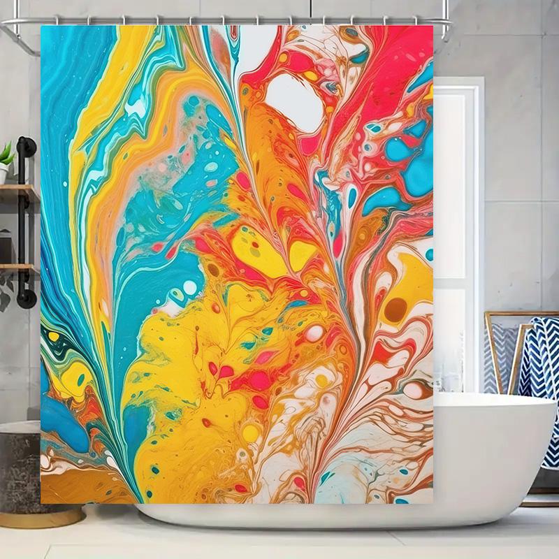 Luxury Bathroom Shower Curtain Floral Print Wall Decor Waterproof Fabric Home Decoration Modern Swirl Pattern In Blue Yellow Ora