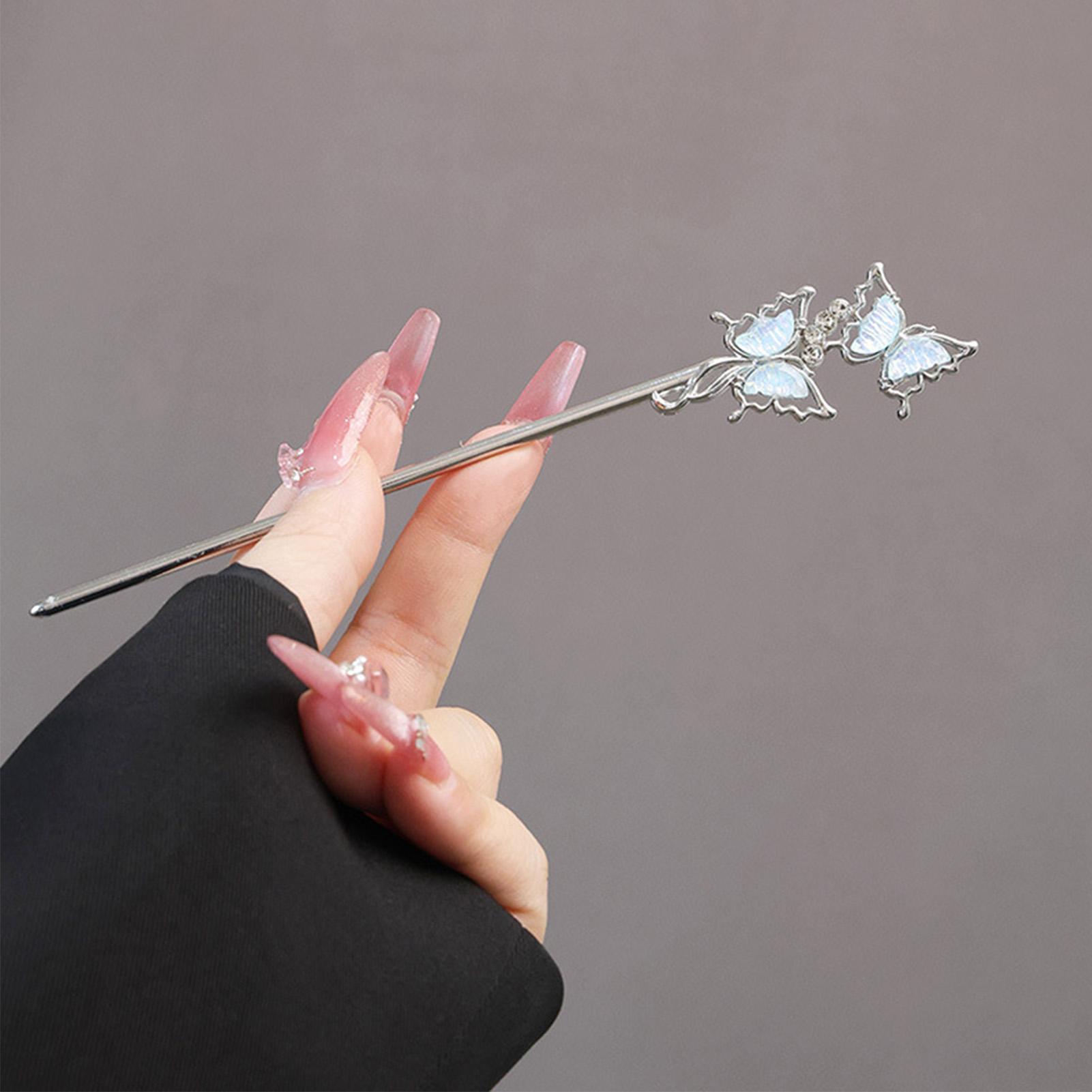 Romantic Alloy Hair Sticks Forks Flower Butterfly Hairpin New Chinese Style Elegant Hairpins Hair Bun Maker Hair Accessory