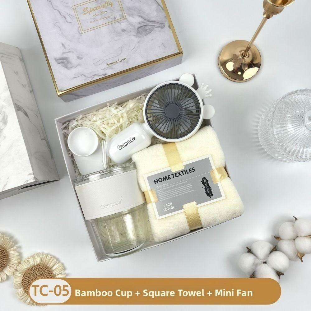 3IN1 Souvenir Gift Set Fan/Towel/Cup with Paper Bag Practical Gift Sets Stylish Design Luxury Gift Box Set Personalized Gifts