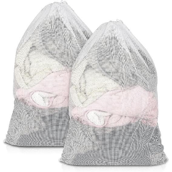 2 Pack Mesh Laundry Bags, 23 x 34 Inches Heavy Duty Mesh Laundry Bag, Large Laundry Drawstring Bag for College, Dorm, Travel, Family and Apartment белый