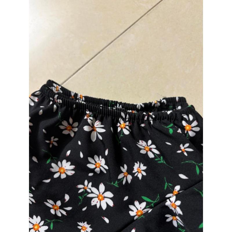 Women's Large Size Casual Waist Lantern Short-sleeved Dress Bohemian V-neck Loose Small Floral Skirt