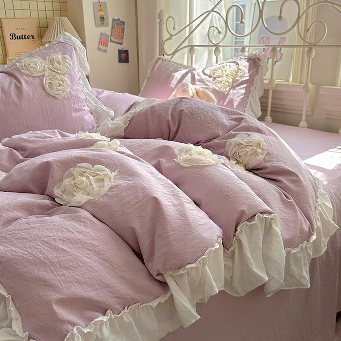 2026 French Romantic Lace 3D Embroidery Washed Four-Piece Set