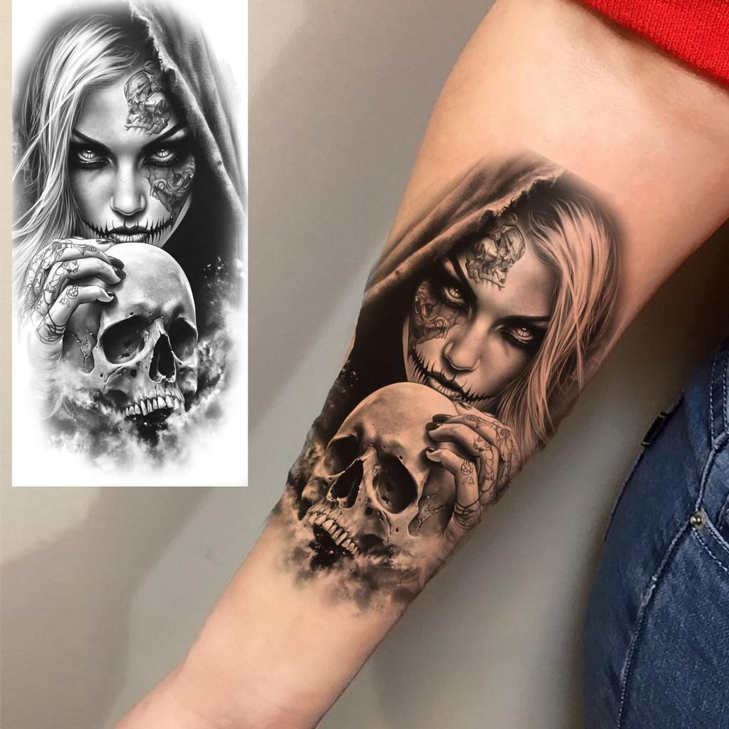 1 Sheet Evil Witch Zombie Vampire Temporary Tattoos For Men Women Adults Halloween Long Lasting Waterproof Fake Tattoo Sticker