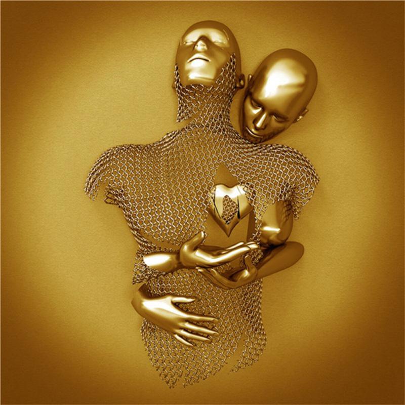 3d Wall Art Canvas  Painting Abstract Metal Figure Statue Embracing Art Poster Modern Style Office