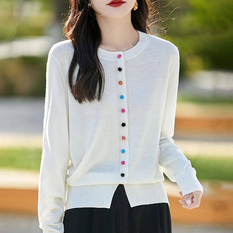 Women's cashmere cardigan Qinghe cashmere 50% wool 50% silk Women's autumn and winter cashmere cardigan soft and warm