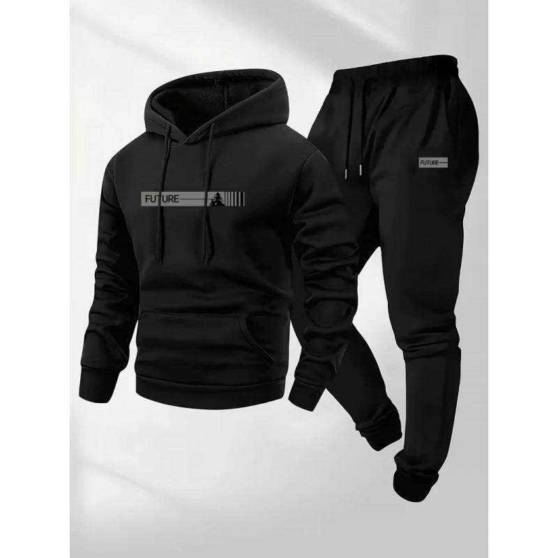 Tuta con felpa con cappuccio da uomo Set Tuta Misto cotone Abbigliamento da casa Giovani Adulti