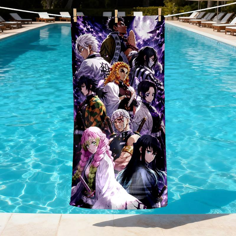 Demon Slayer Print Beach Towel Design, Soft, Lightweight. for Home Bathroom, Spa, Pool, Yoga, Surfing, Camping, Gift for Family, Friend