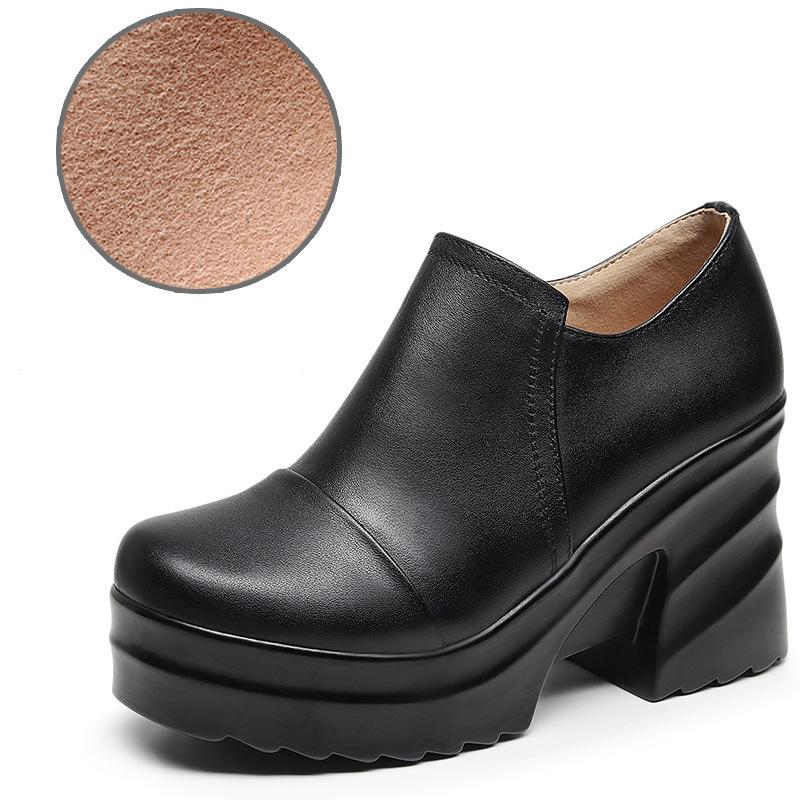 

Модные туфли из натуральной кожи с глубоким вырезом и круглым носком, на высоком каблуке, новая осенне-зимняя обувь 2025 года, туфли на платформе, женские туфли-лодочки 9