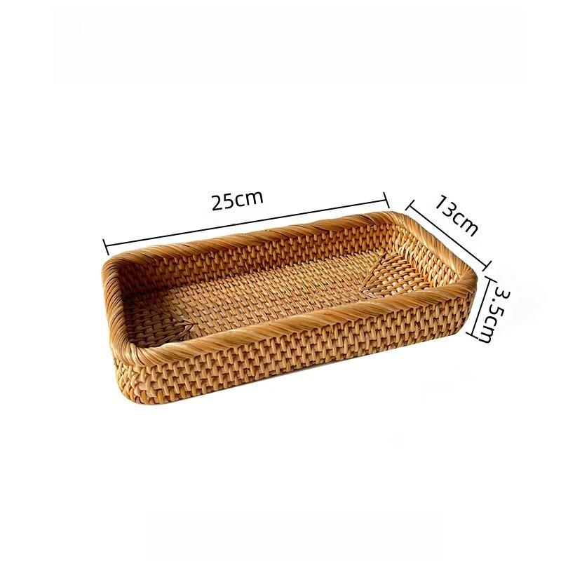 1pcs Handmade Rattan Woven Rectangular Tabletop Basket Coffee Bread Storage Organizer Multi-Purpose Home Sundries Storage Basket