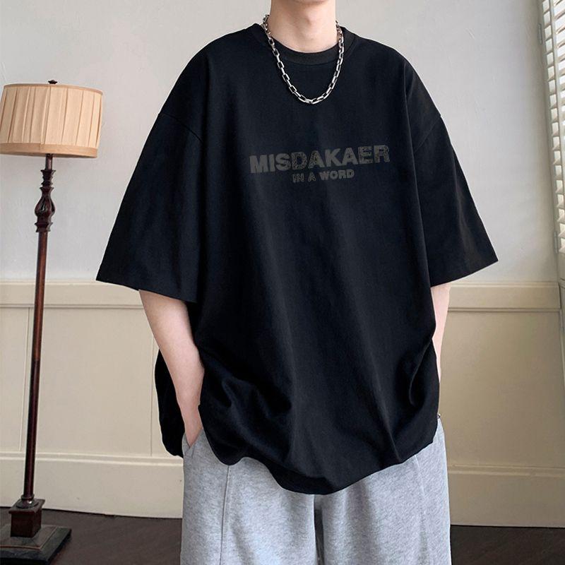 

Летние пуловеры с принтом букв, корейские, с круглым вырезом, мужская одежда, молодежная жизненная сила, стильные, свободные, универсальные, футболки с коротким рукавом XXXL чёрный