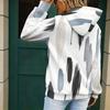 Women Plus Size Colorful Brush Print Long Sleeve Kangaroo Pocket Drawstring Hoodie