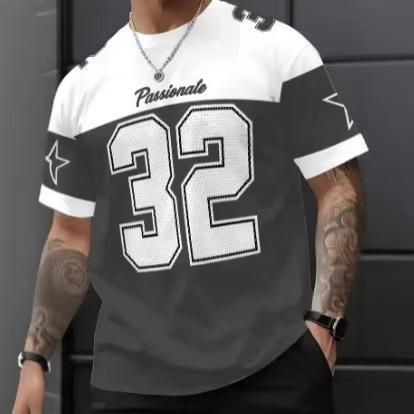 Men's Casual Summer Color Matching Digital Printing Crew Neck Short-sleeved T-shirt NB.32 Jersey Oversized Football Training