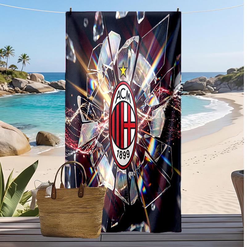Πετσέτα Θαλάσσης AC Milan με Σχέδιο Γρήγορου Στεγνώματος Μαλακή Πετσέτα Φορητό Μεγάλο Ορθογώνιο Κάλυμμα Παραλίας για Ταξίδια Πισίνα