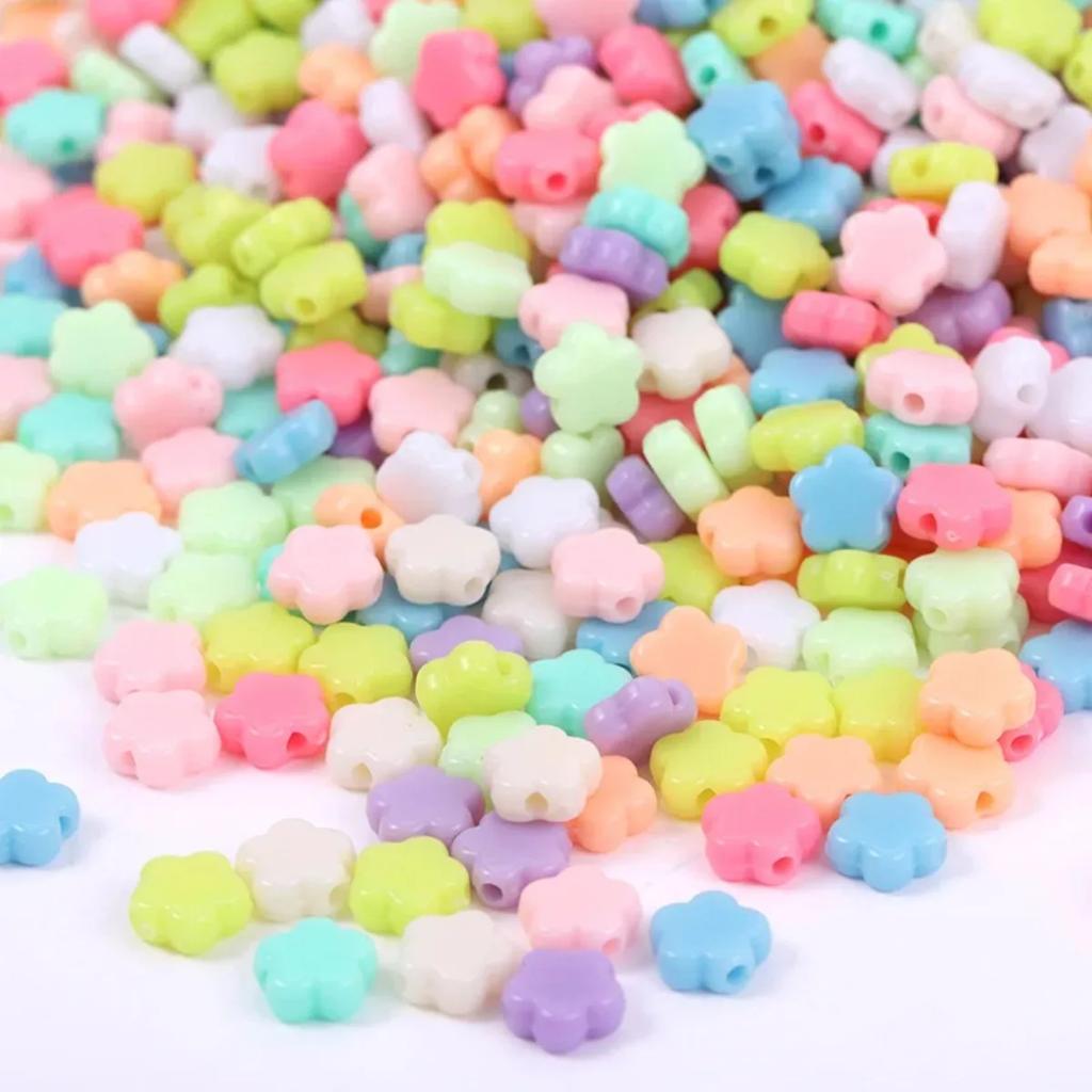 TX53 100pcs 9mm Mix Cream Color Acrylic Beads Exquisite Crafted Handmade Flower Geometry Necklace Pendants Material Jewelry