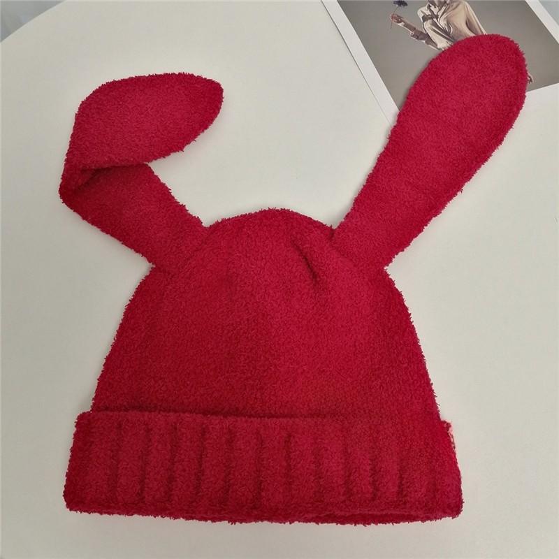 Dopamine Bunny Eared Knitted Hat For Women Winter Warmth Cute Animal Style