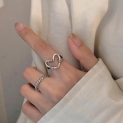 Punk Hollow Heart Ring Love Women Girls Wedding Jewelry Party Gift