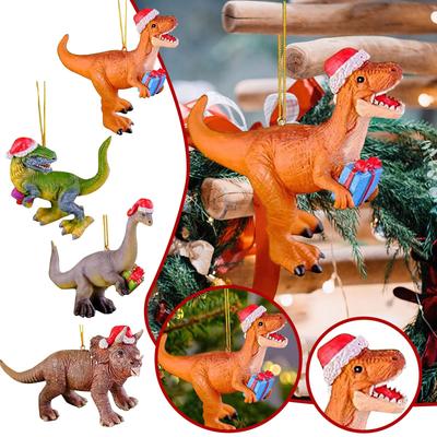 Juletrepynt Søt Dinosaur med Julehatt Figurpynt Hengende Akryl Anheng Ornamenter Håndverk Gave