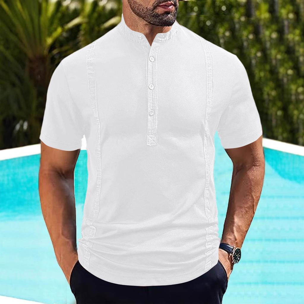 Summer Men Stand Collar Short Sleeve T-shirt Men