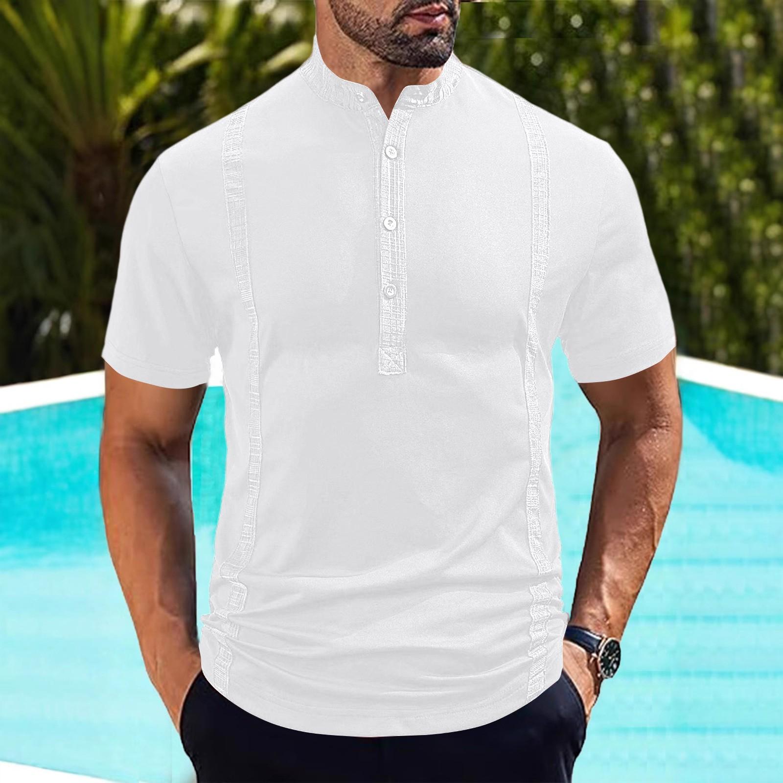 

Летняя мужская футболка с воротником-стойкой и коротким рукавом для мужчин XL белый