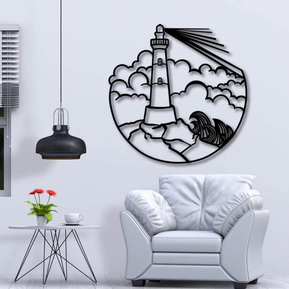 Nautical Lighthouse Metal Wall Art, Sea Life Marine Decor