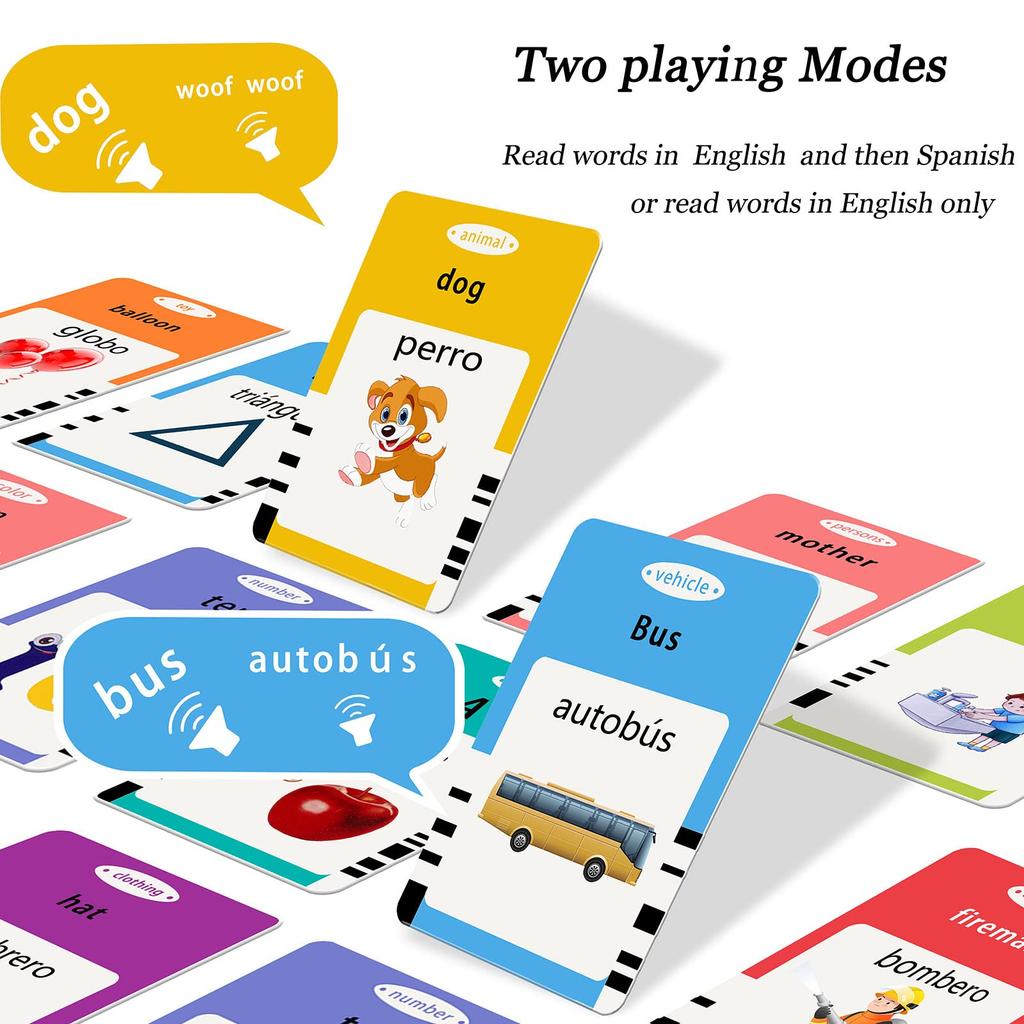 Startcan Spanish English Speaking Flash Cards for Toddlers 1 2 3 4 5 6 Audible Toys for Kids To Learn Spanish 258 Cards and 516 Words & - (Pink)