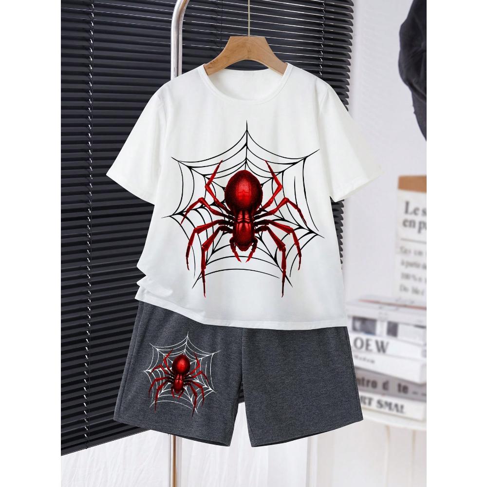 Tween Boy Casual And Simple Gaming Console Patterned Short Sleeve T-Shirt And Shorts Set, Suitable For Summer