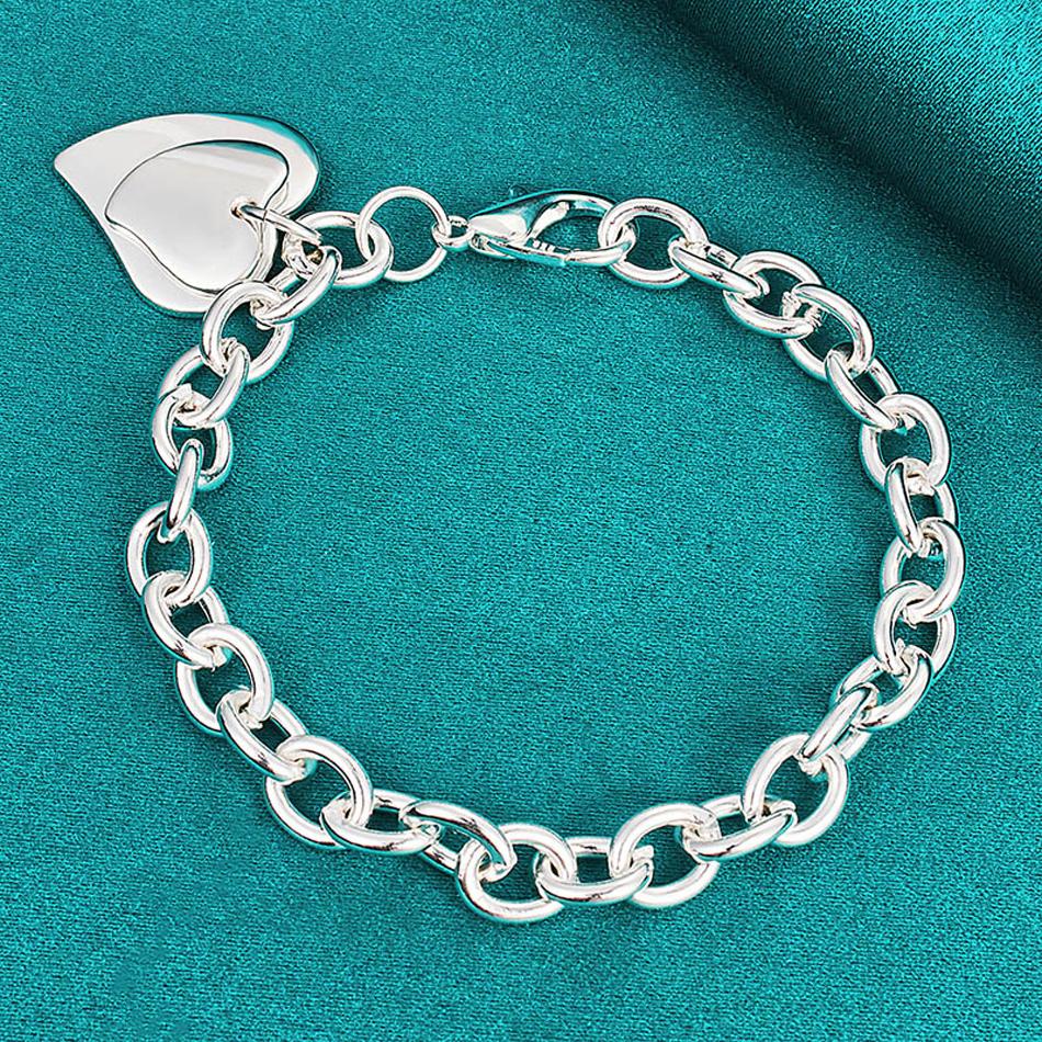 

Браслет-подвеска из стерлингового серебра 925 пробы с двойным сердцем для женщин, свадебные и помолвочные модные украшения 20cm