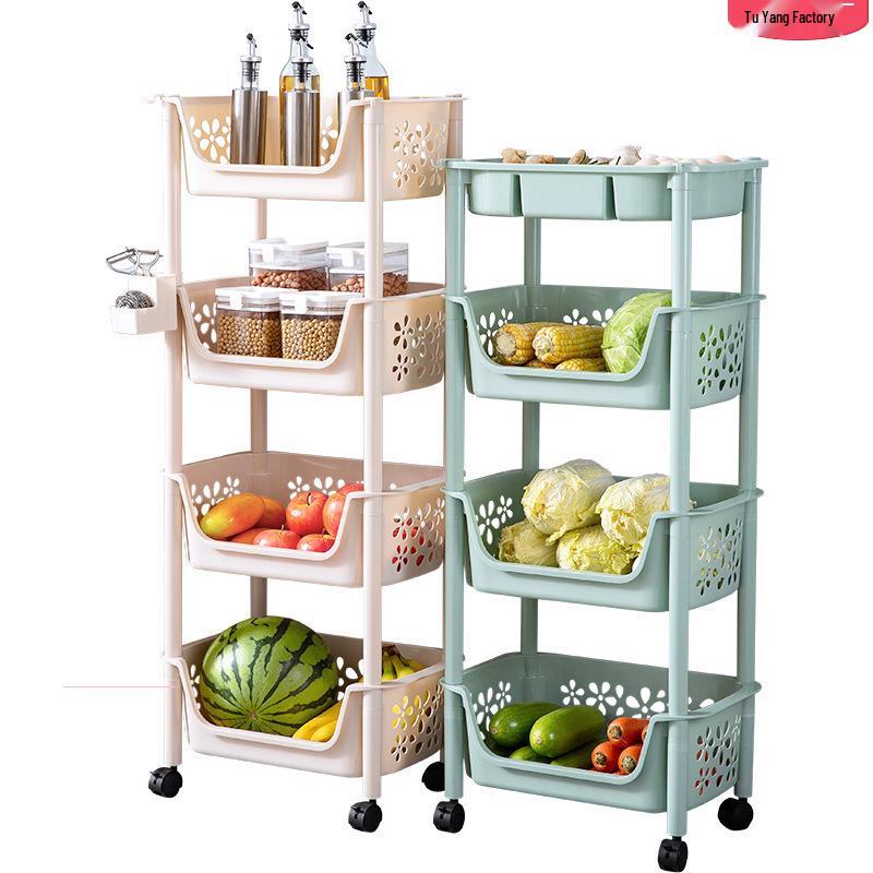 Multi-layer Kitchen Rack: Versatile Vegetable Basket, Floor Cabinet, and Snack Cart
