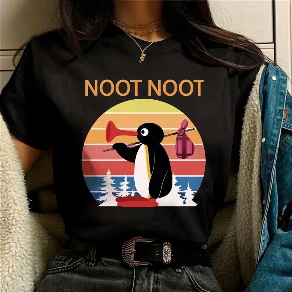 

2026 Funny Pingu Print Womens TShirt Unique Casual Cute Street ShortSleeve TShirt Breathable Womens Top Kawaii Clothing S