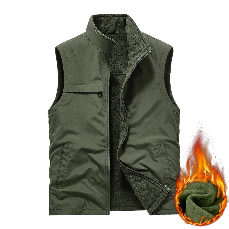Men's Double-Sided Velvet Vest for Autumn and Winter - Outdoor, Windproof, Warm with Printed Logo