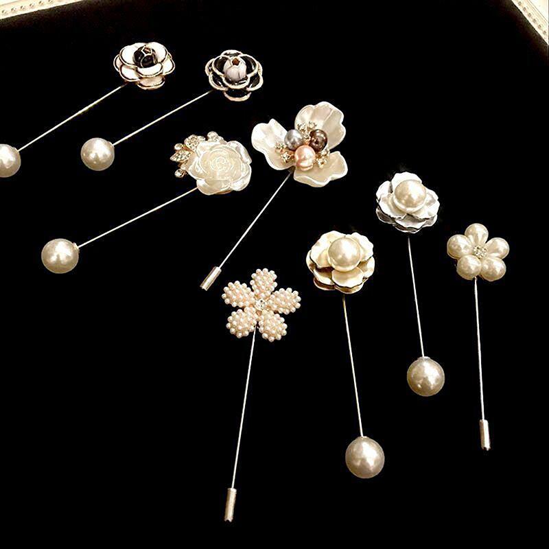 New Fashion Sweater Brooch Rose Flower Corsage Camellia Long Needle Pin Girl Women Shawl Shirt Collar Brooch Pins Accessories