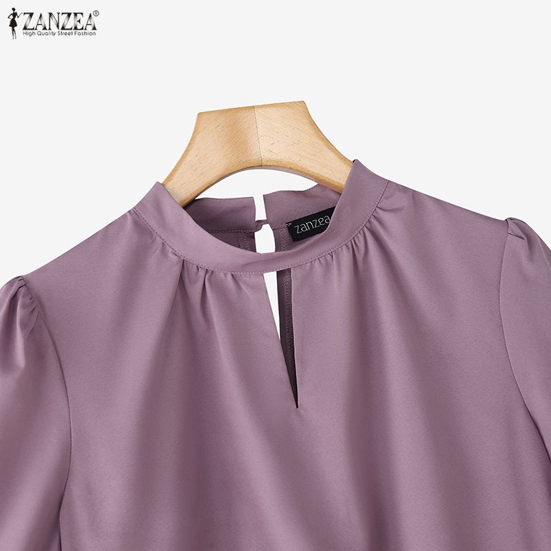 ZANZEA Damen Freizeit Rundhals Halbarm Lockere Bluse