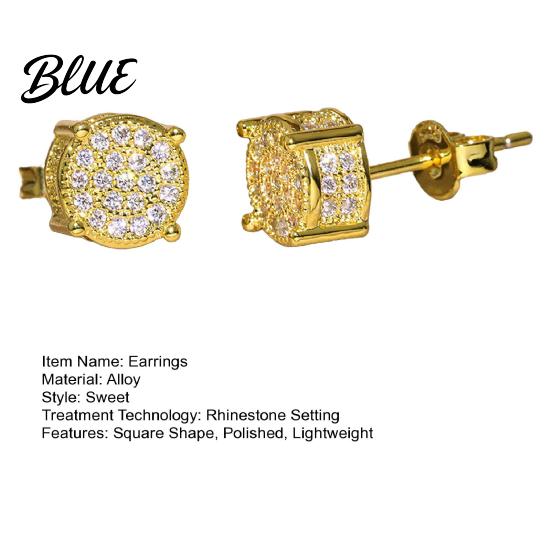 Women Stud Earrings 1 Pair Square Rhinestone Wedding Ear Studs