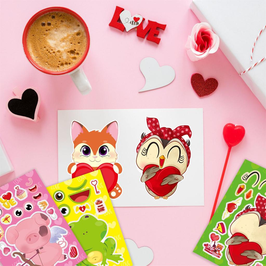 16x Cartoon Animal Theme Face Stickers DIY Puzzle Kids Boys Girls Gifts Children Make a Face Stickers Set