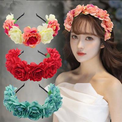 New Bridal Rose Flower Crown Headband Wedding Headpiece Hair Band for Women Artificial Wreaths Garland Bridesmaid Hair Hoop Gift