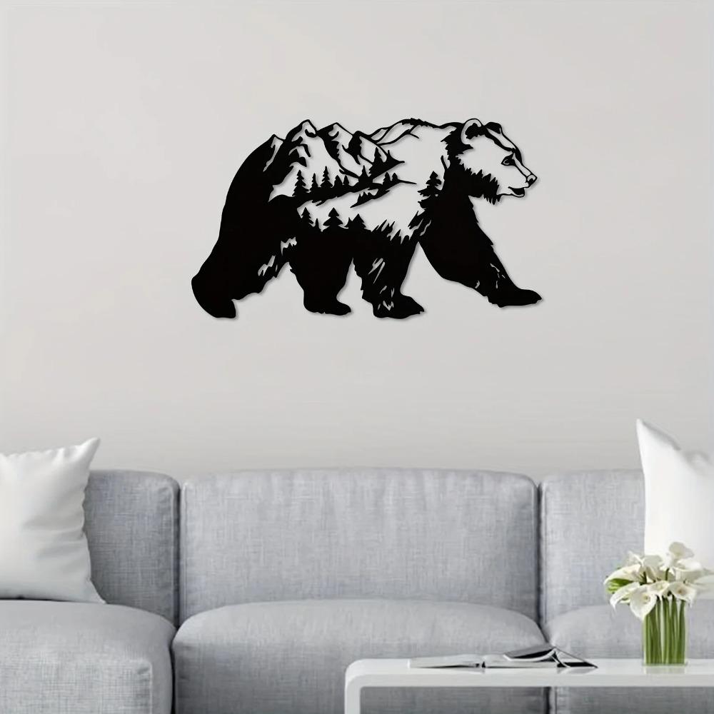 Bear and Forest Metal Wall Art Decor - Modern Art for Bedroom, Office, and Farmhouse | Stylish Fence and Wall Decorations