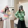 2025 Japanese Petal Style Oversized Gradient Knit Top - Colorful Striped Long Sleeve Outerwear