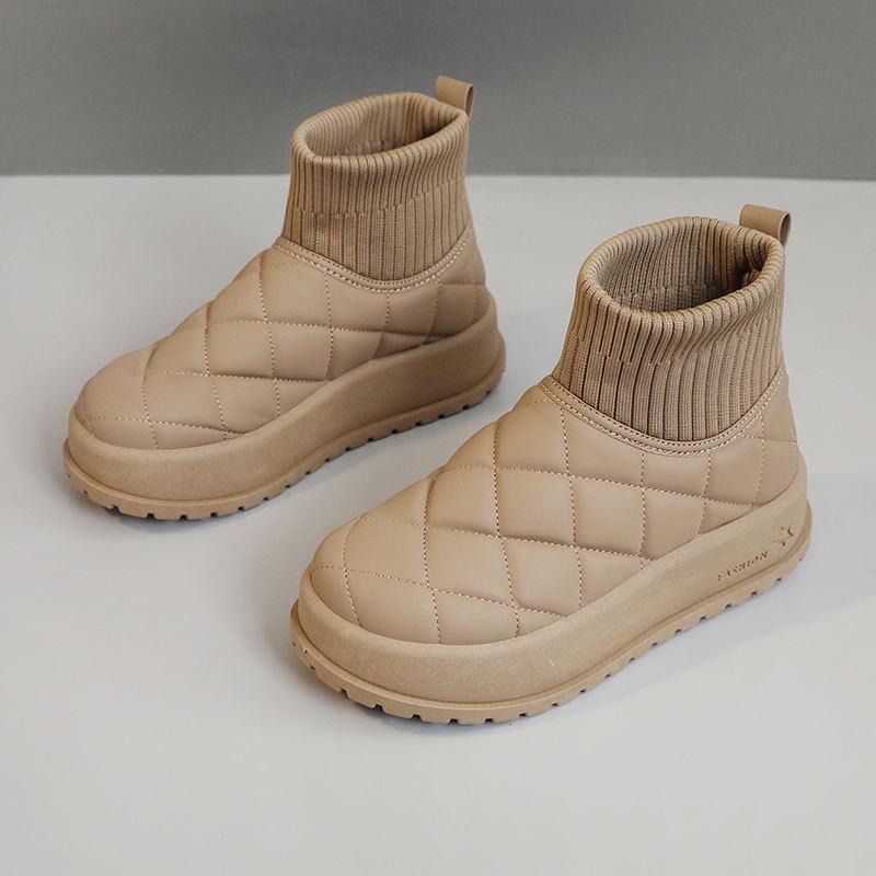 Women's High Top Warm Cotton Shoes Autumn Winter 2024 Thick Soled Solid Color Velvet Lined Height Boosting
