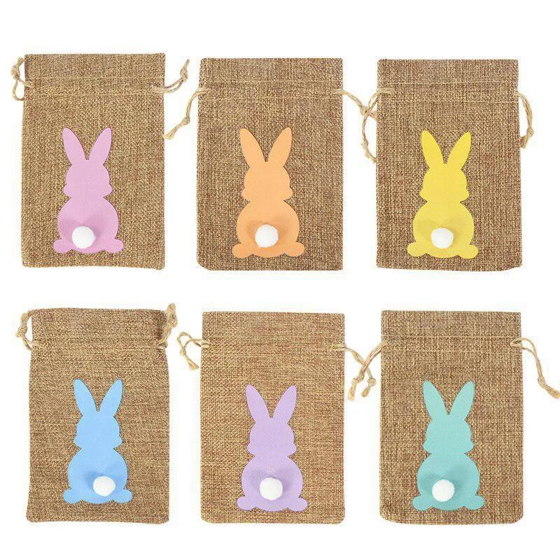 

24Pcs/Set Rabbit Candy Cookie Packing Bags Linen Bags Kids Birthday Party Festival Activities Decoration Packing Bags. White
