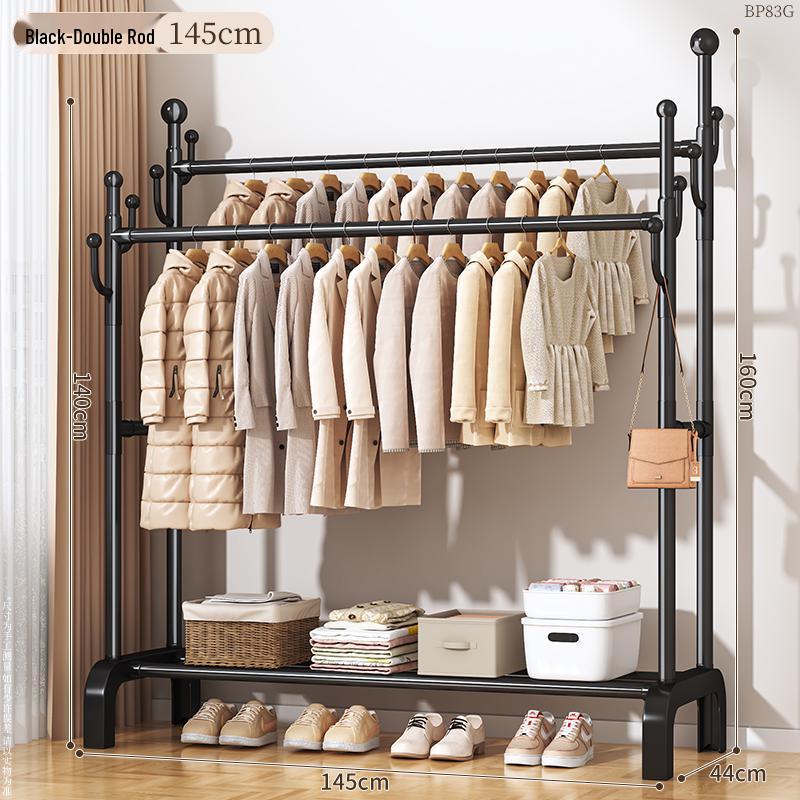 Floor-Standing Balcony Clothes Rack, Indoor Hat Holder, Simple Bedroom Storage, and Hanging Pole.