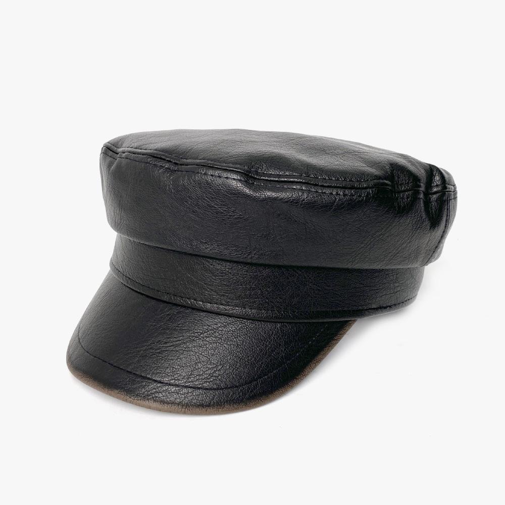 Autumn and Winter Pu Leather Retro Octagonal Hat for Women with Old Temperament and Versatile Face Showing Small Beret Korean Style Ripples Hat