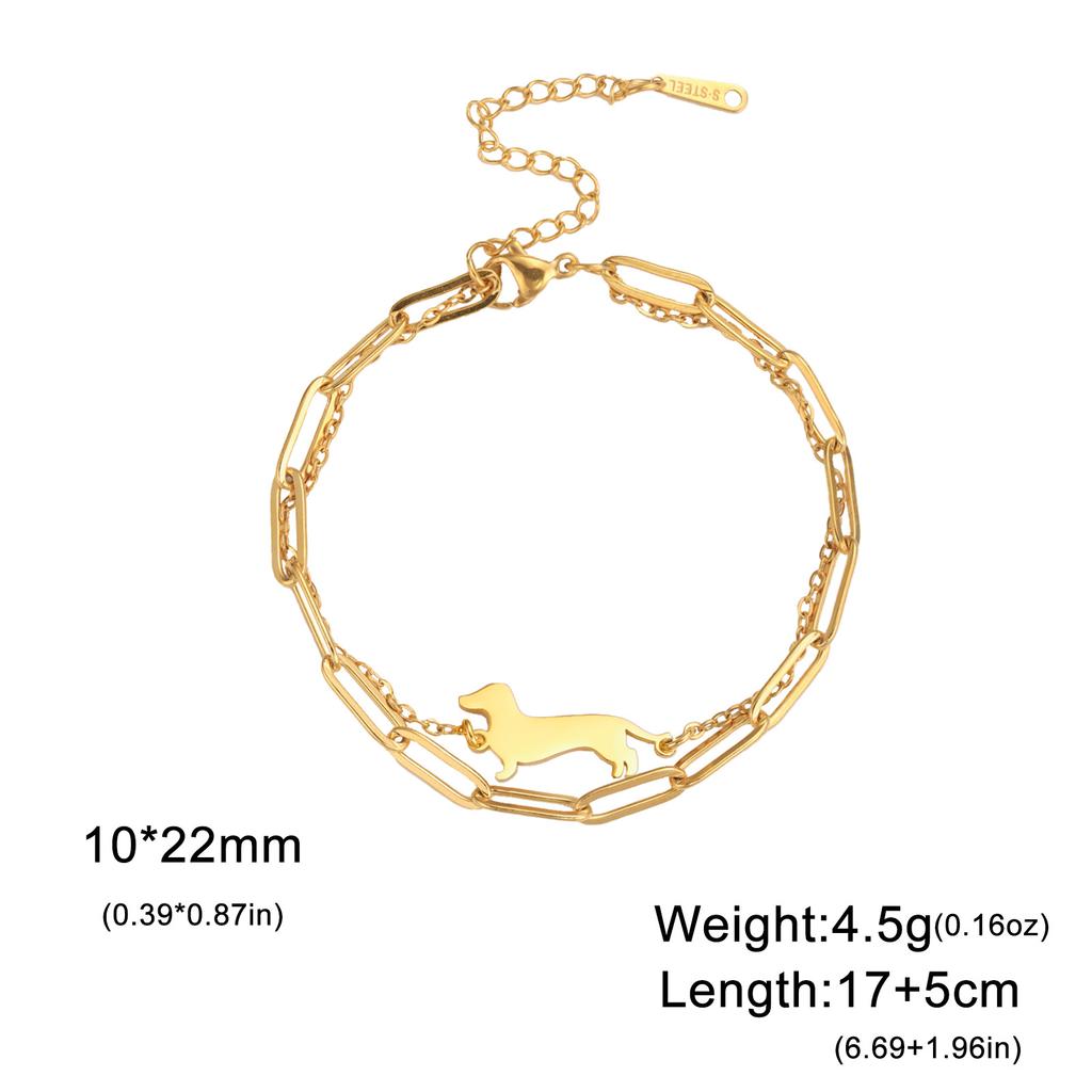 Adjustable Titanium Steel Bracelet With Dachshund Pendant Minimalist Double Opening Design Trendy Personalized Jewelry