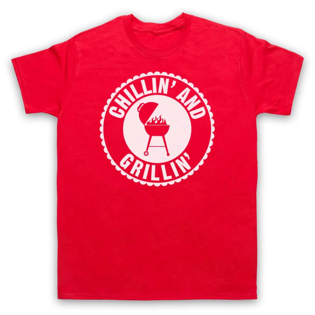 Chillin BBQ and Grillin Retro Slogan Cooking Chef T Shirt New 100 Cotton Short Sleeve ONeck Tshirt Casual Mens Top