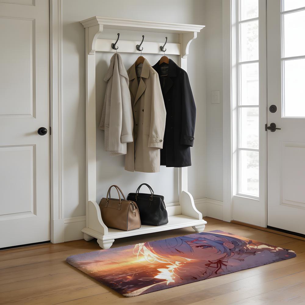 Fußmatte Weicher Flanellteppich Rutschfeste Saugfähige Matte für Badezimmer Schlafzimmer Heimdekoration Anime RE ZERO Hängend Bohemian