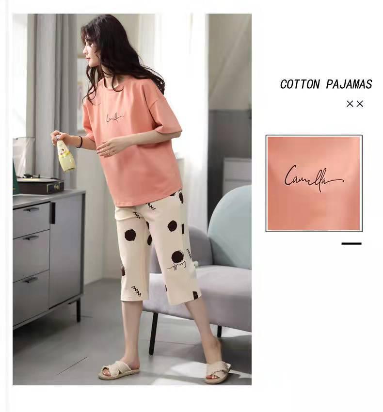 Korean Style Women's Summer Pajama Set – Imitation Cotton, Short Sleeve, Capri Pants, Thin, Cute, Plus Size