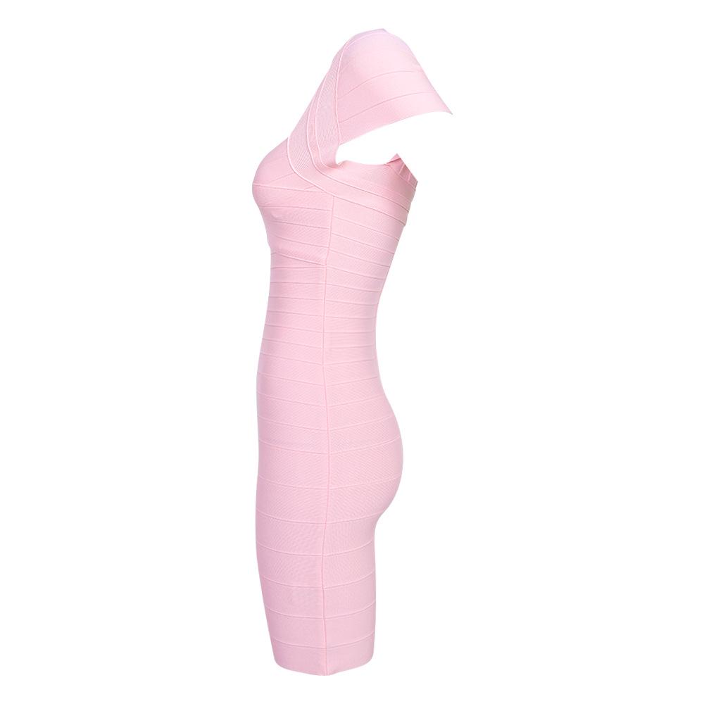 European and American Elegant Pink Valentine's Day Low-Cut Striped Bandage Dress - Sexy, Hip-Hugging Date Dress.